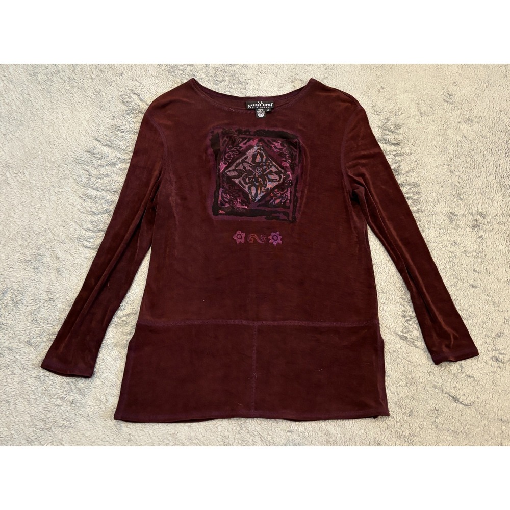 Vintage Carole Little Tunic Top Womens 4 Long Sleeve Maroon Knit Pullover Shirt
